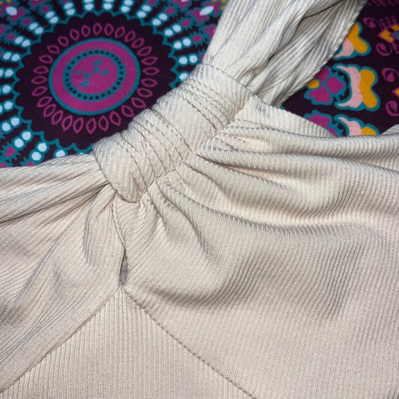 Anthropologie Dolan Grecian Knotted One Shoulder Ribbed Beige Top Women's Size L - Picture 7 of 8